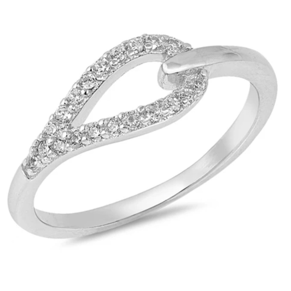 Sterling Silver CZ Ring – Teardrop Loop Design (Size 7.5)